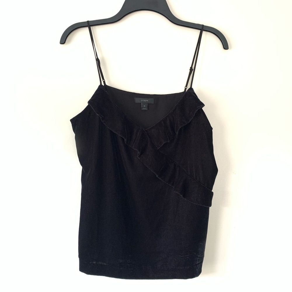Very Cute! J. Crew Black Crushed Velvet Ruffle Cami Tank Top